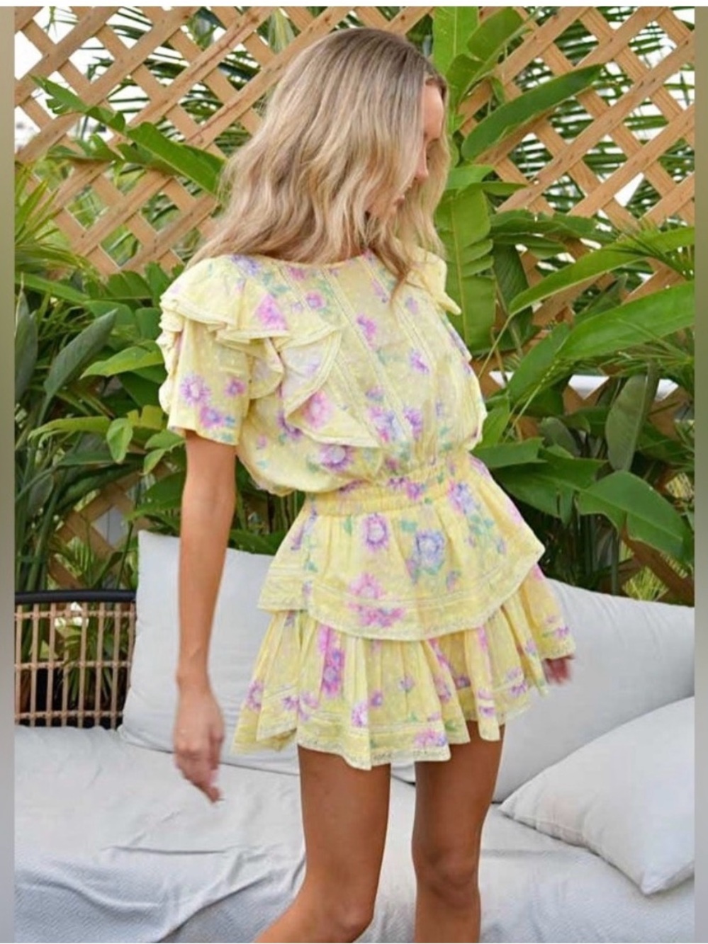 LoveShackFancy Yellow Floral Lace-Trim Top Natasha
